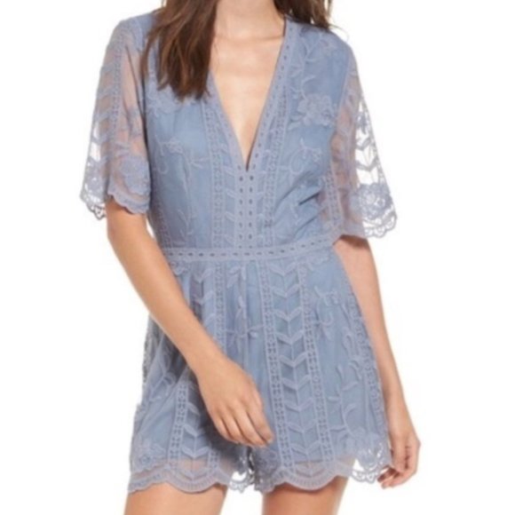 Nordstrom Socialite Lace Romper - Dusty Blue - Picture 1 of 7